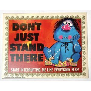 VTG 1969 9"x7" ROTH PLAQUE Cardboard SIGN w/ Easel DON'T JUST STAND THERE... EUC